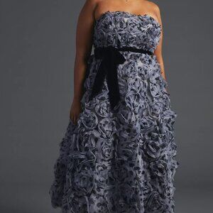 Anthropologie Strapless Gray Rose Midi Dress